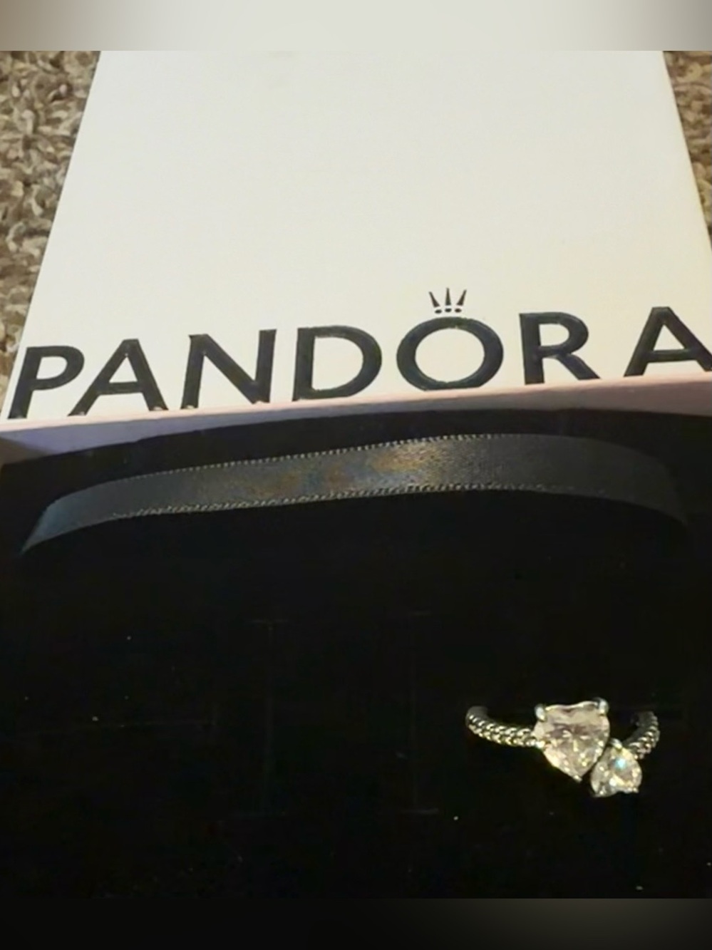 Pandora double heart sterling silver ring